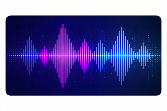 Neon digital sound wave equalizer on a dark blue background