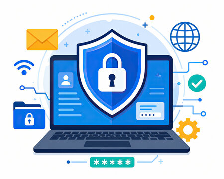 Laptop computer with digital security shield and data protection lock