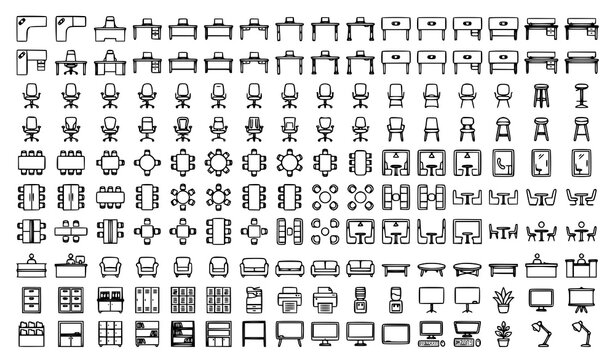 Office Floor Plan Furniture Collection Top View Vector Icons