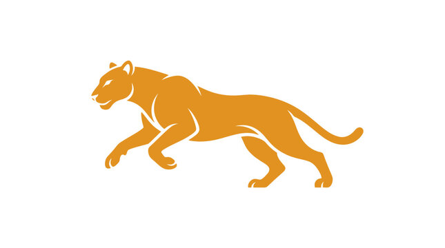 Stylized orange mountain lion leaping silhouette logo icon.