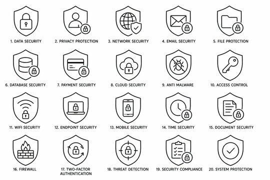 Set of simple black line icons for business and digital technology