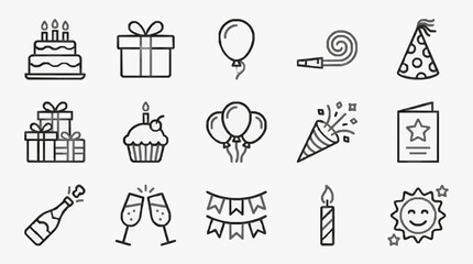 Fototapeta premium Corporate Black and White Line Art Icons Set Featuring Party and Celebration Elements for Presentations Websites and Marketing