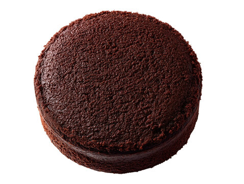 Moist Devil's Food Cake layer with a rich dark chocolate crumb, isolated on a white background for baking and cake decorating.