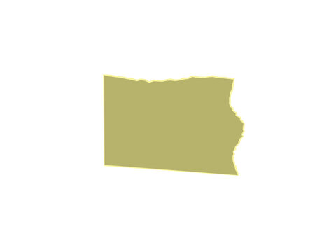 A flat gold colored map shape representing the state of oregon in america