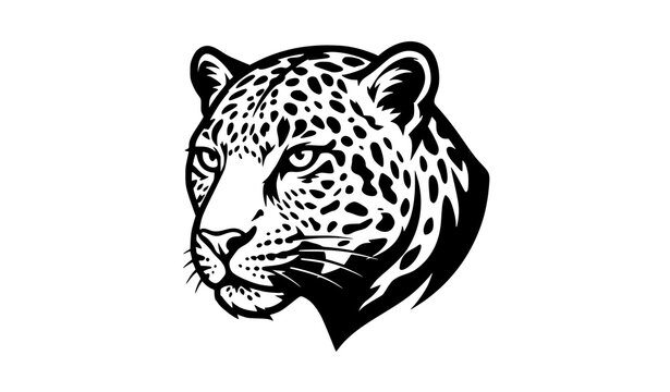 Elegant Leopard Head with Spotted Muzzle and Expressive Eyes Black Silhouette Logo Vector