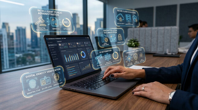 Technology Office Person Laptop Data Visualization Futuristic UI Icons