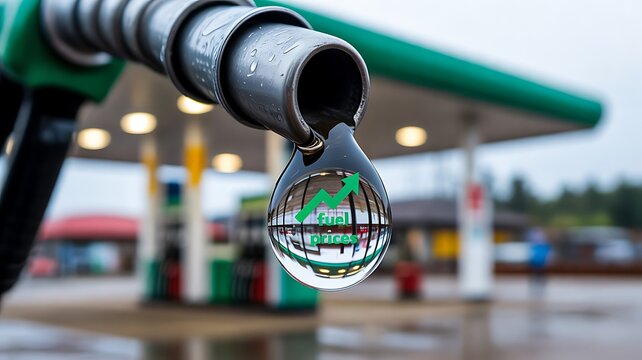 Fuel nozzle with falling oil drop reflecting energy prices and petroleum industry