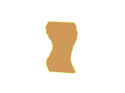 A smooth brown hourglass shaped object with a subtle yellow border outline