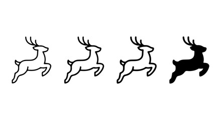 Fototapeta premium Reindeer Icons Set, Silhouette and Outline Vector Graphics, Christmas and Winter Animal Illustrations