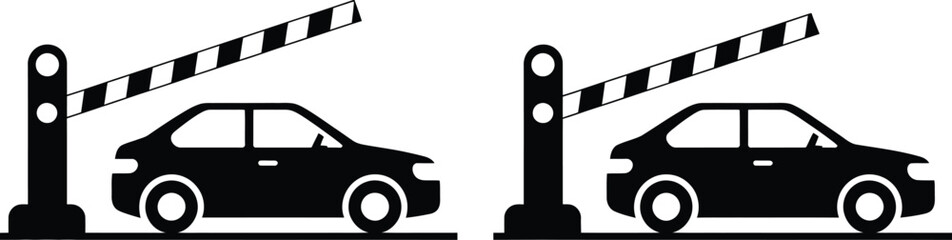 Car Barrier Vector Icon Collection with Toll Gate, Parking Entrance, Open Barrier, Closed Barrier, and Parking Ticket Illustrations © RIFAT01