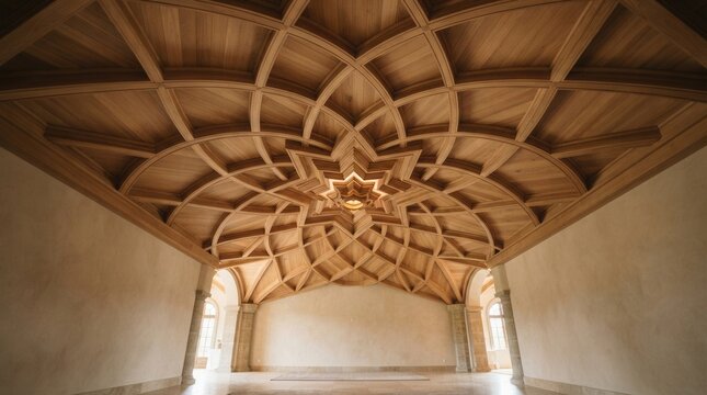 Interior wooden ceiling unique design is The beams of are intricately carved