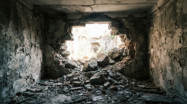 Empty room large hole wall appears breakthrough concept