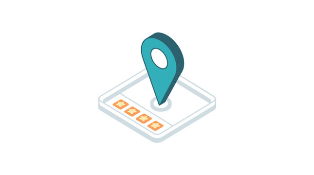 Isometric map pin location icon on square base