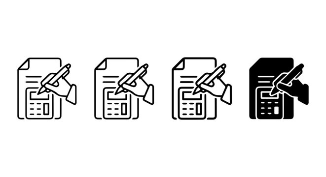 Financial Record Keeping Icons, Accounting Data Entry Set, Business Calculation Symbols, Vector Graphics