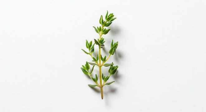 Fresh Thyme Sprig Isolated on White Background - Culinary Herb Ingredient