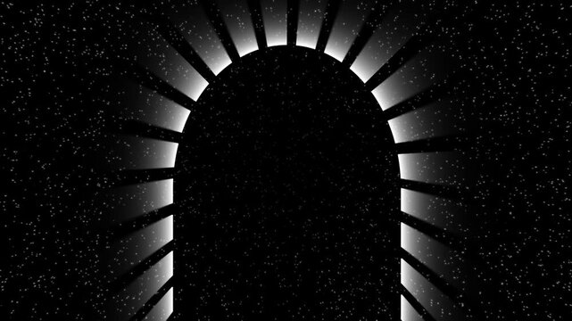 Futuristic sci fi portal with starfield tunnel monochrome space gateway abstract motion background