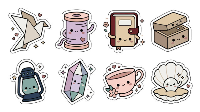 Kawaii anniversary stickers collection with cute designs