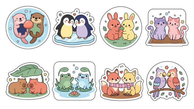 Cute anniversary animal stickers collection featuring otters, penguins, and more