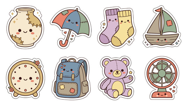 Kawaii anniversary stickers featuring cute designs for celebrations