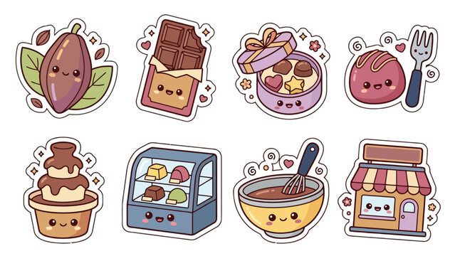 Kawaii anniversary stickers with cute chocolate and dessert designs