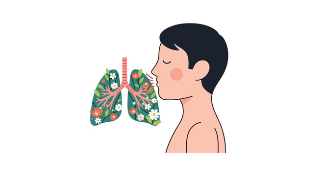Person with lungs filled with flowers for healthy breathing concept