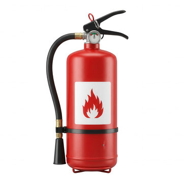 Red fire extinguisher with safety pin isolated on a transparent background