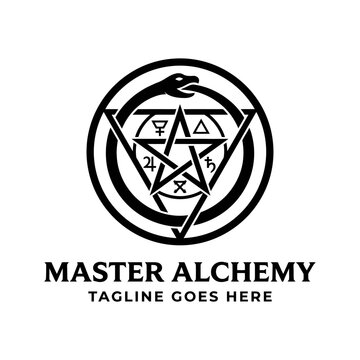 Occult geometry and serpent logo for mystical branding.