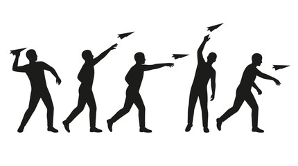 Obraz premium Silhouette of Men Throwing Paper Planes Set Vector