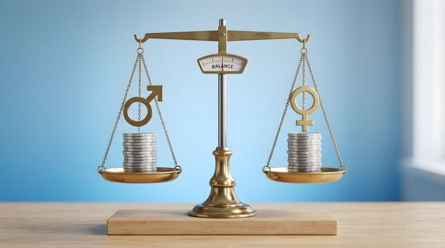 Gender Pay Equality Concept with Balanced Scale and Male Female Symbols