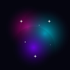 Vibrant cosmic nebula background featuring glowing purple and teal spheres with sharp white stars illustration © Nahida