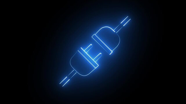Glowing blue electric plug and socket icon on a dark background