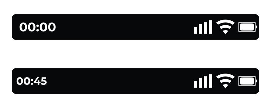 Mobile phone status bar icons set with clock, signal, Wi-Fi and battery indicators 