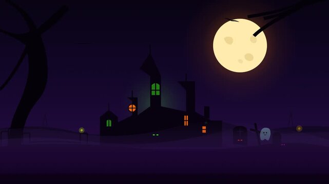 Moonlit Island Village Scene at Night with Glowing Windows.