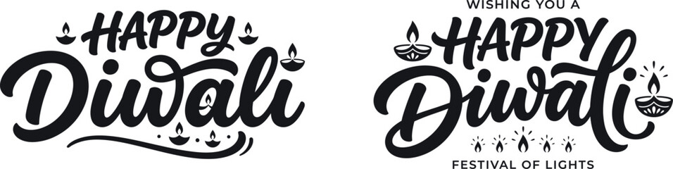 Happy diwali day typography festive greetings celebration designs © Ragia