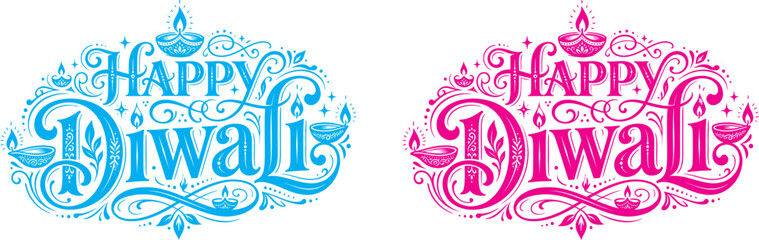 Festive diwali day typography vibrant 'happy diwali' lettering designs for celebrations © Ragia