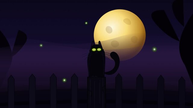Moonlit Cat Silhouette Adventure in Night Scene.