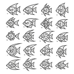 Obraz premium Collection of Hand-Drawn Tropical Fish Illustrations, Vector Art