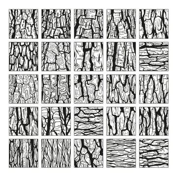 Collection of Diverse Hand-Drawn Tree Bark Textures and Patterns