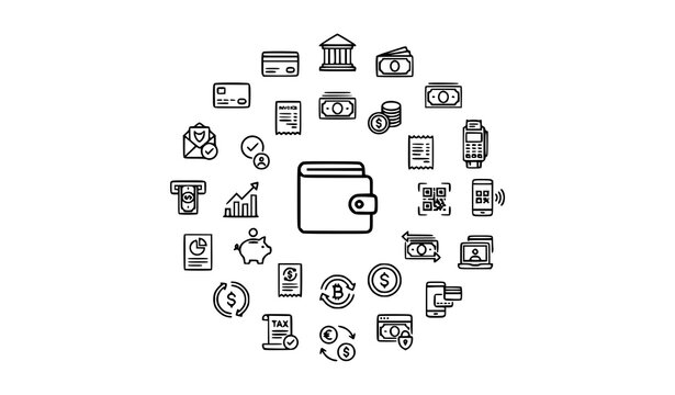 Online Payment and Fintech Minimal Line Icons Editable Stroke Pixel Perfect 64x64 Vector Set