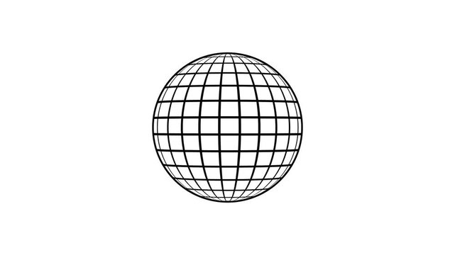 Rotating black globe icon animation on transparent background. Showing spinning black grid sphere as digital communication network or global network connection motion graphics themes.