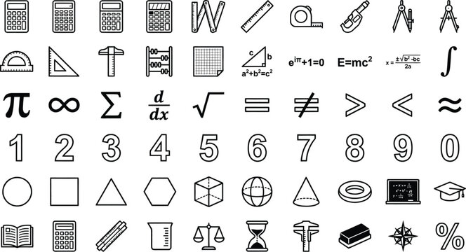Collection Of Mathematical And Scientific Icons Flat Line Style icon
