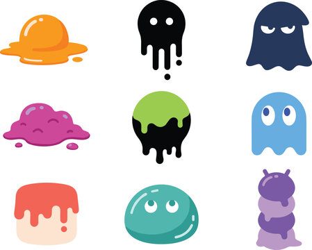 Cute Cartoon Slime and Ghost Monster Character Icon Set for Creative Kids Video Game Designs