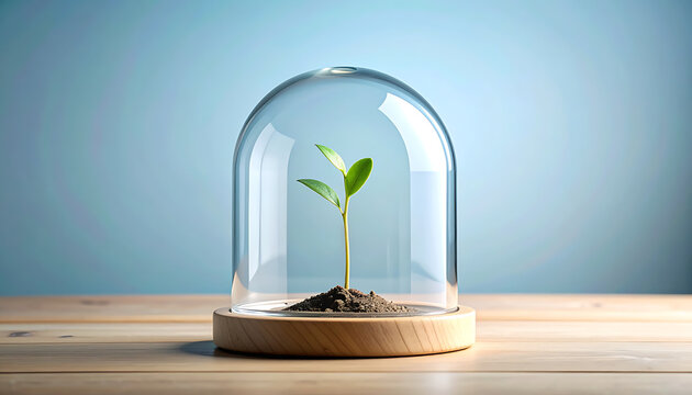 Small green plant in glass dome 3.