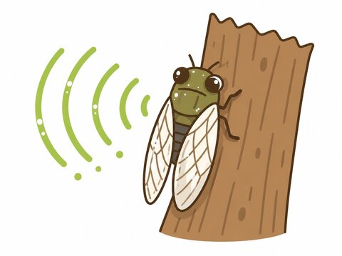 夏の木に止まって力強く鳴くセミのイラスト