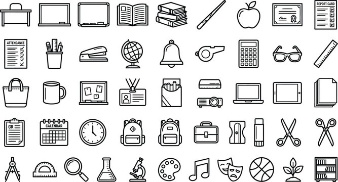 School related Icons Linear Style On White Background education learning school