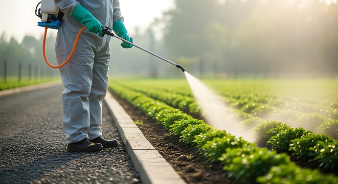 Agricultural Worker Spraying Crops for Healthy Growth and Yield