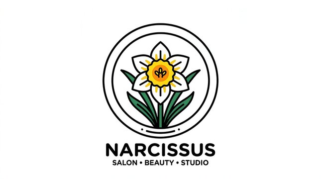 Narcissus Salon Beauty Studio Logo Design with Daffodil Flower