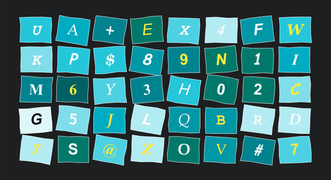Cool teal paper grid pattern with scattered alphanumeric characters and symbols on dark backdrop for graphic projects.
