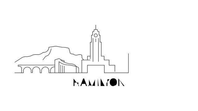 Simple line art of Hamilton skyline with mountain and bridge