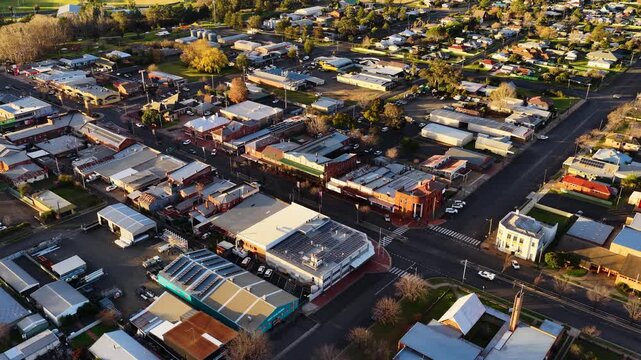 Aerial View of Rural Town Streets and Buildings in Coonabarabran